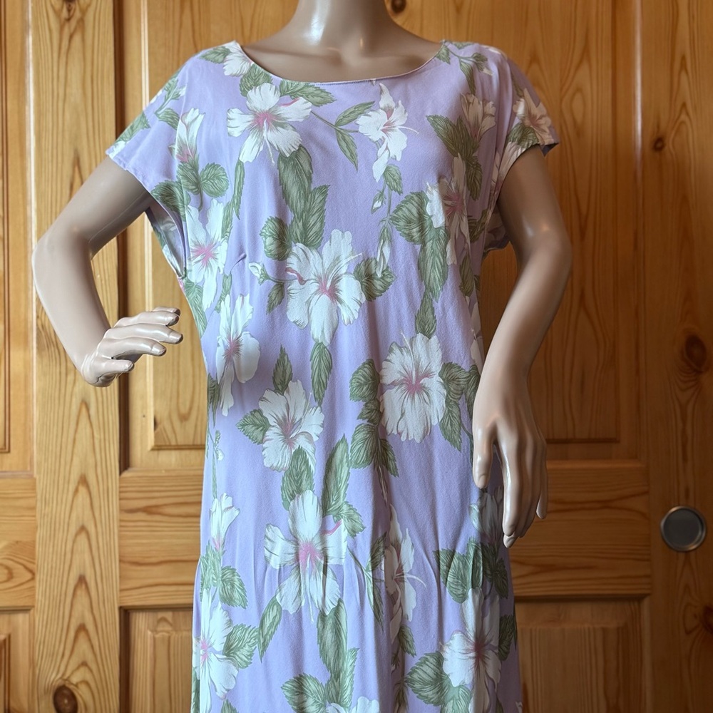 Vintage Kaua’iana Hawaiian Maxi Dress XL Tropical Floral Rayon Handkerchief Hem - Picture 3 of 15